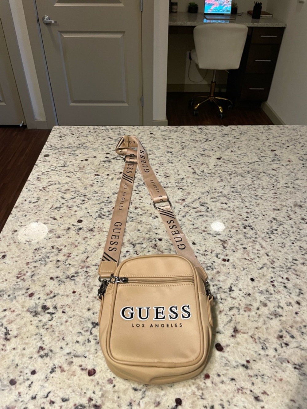 GUESS Beige/Tan Logo Crossbody Belt Bag